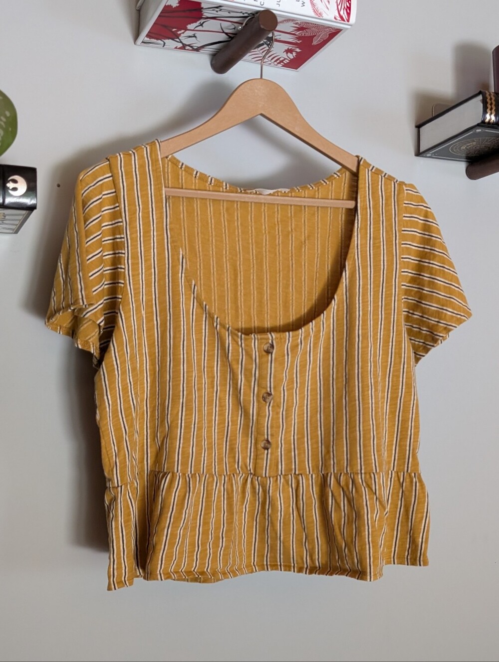 Known Supply Yellow Peplum 100% Organic Cotton Flutter Sleeve Top - Medium